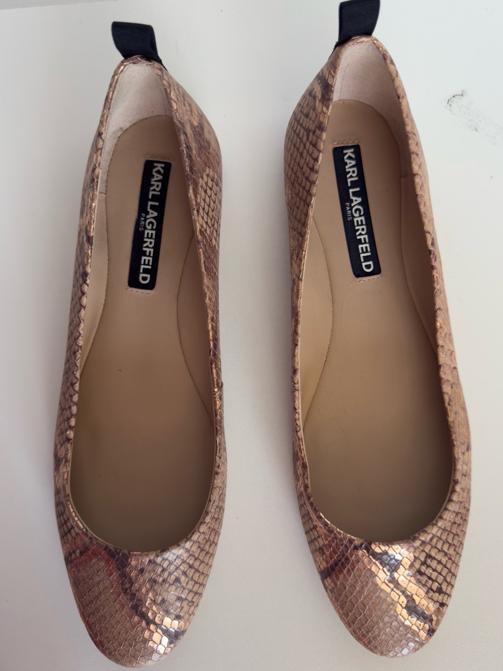 Karl Lagerfeld Metallic Snake Print Leather Ballet Flats 8M